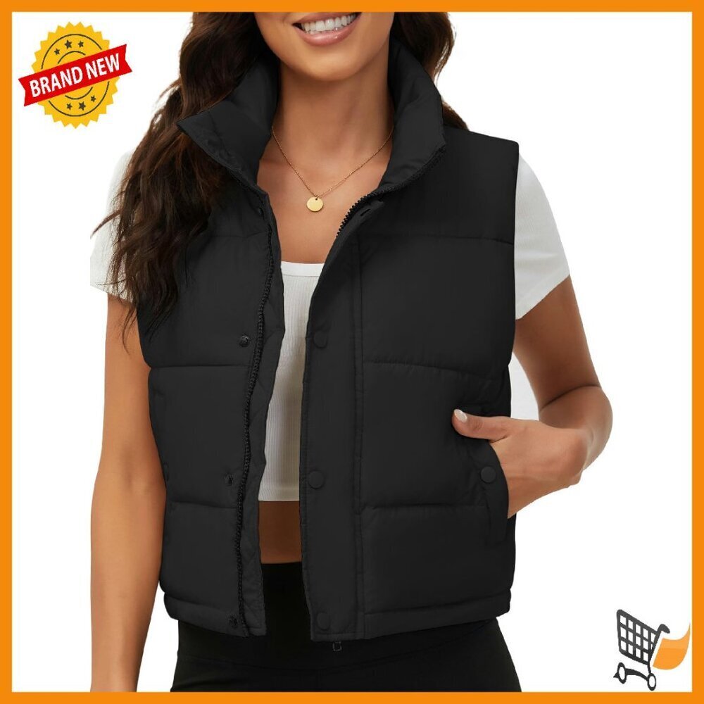 Cropped Puffer Vest Sleeveless Winter Warm Waterproof Windproof